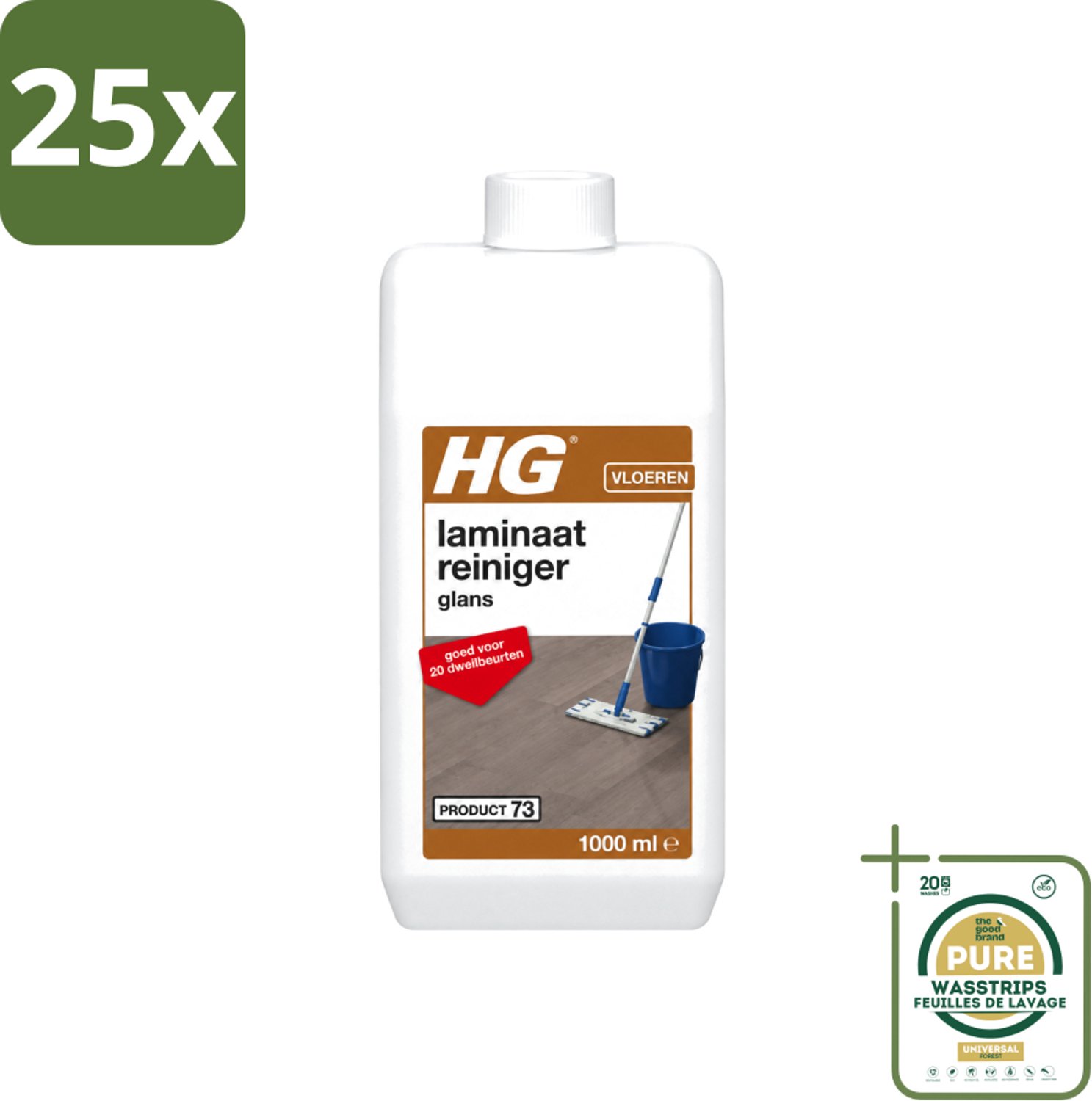 25 x HG - Laminaat, Vinyl & PVC Reiniger Glans - Concentraat - Frisse Geur - 20 Dweilbeurten - 1L - Wasstrips - Laminaat Reinigen - Glans Herstellen - Dweil Reiniger - Vloer Reinigen - Laminaat Schoonmaken
