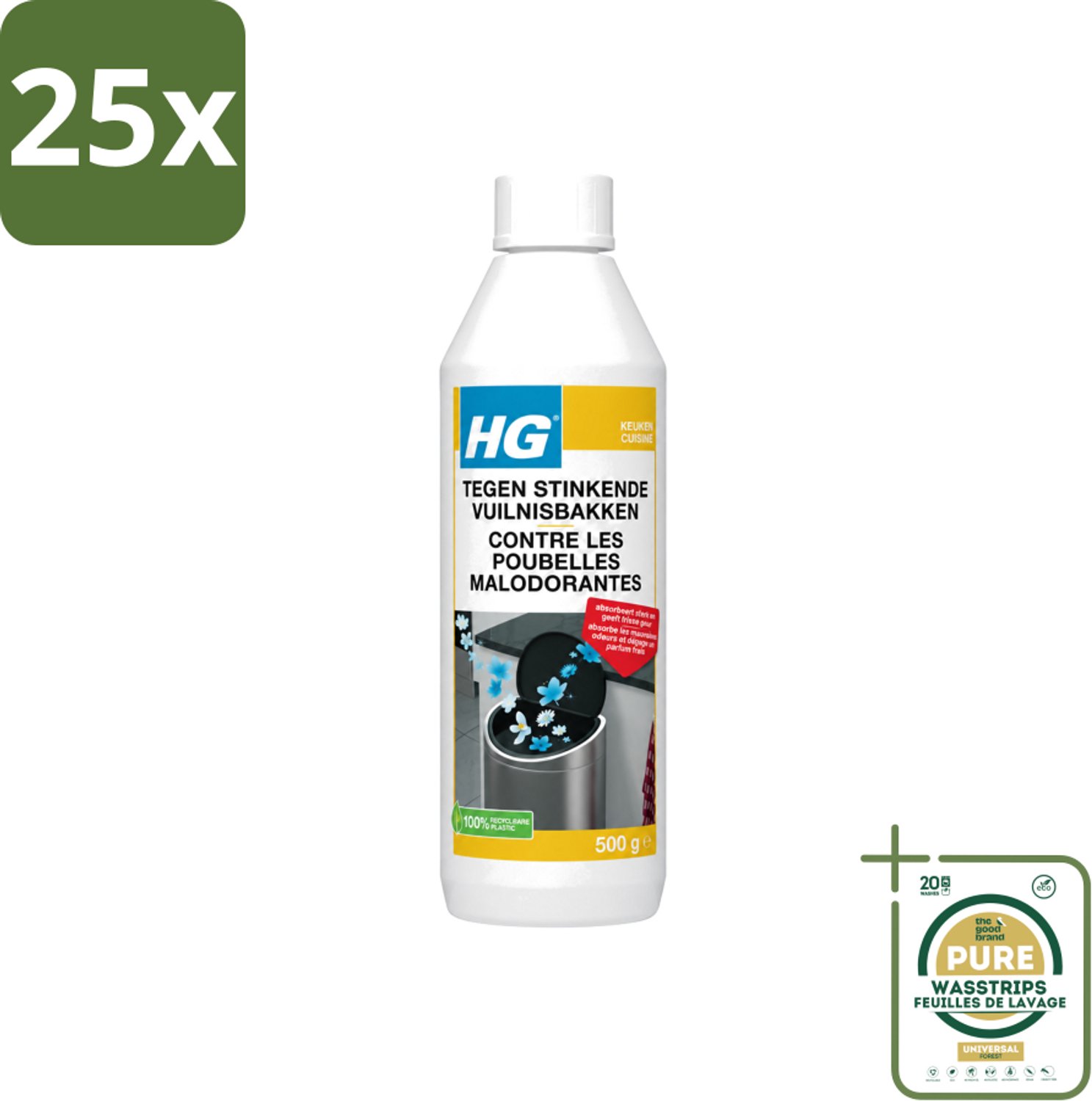 25 x HG - Tegen Stinkende Vuilnisbakken - Neutraliseert Geuren - 500 g - Wasstrips - Stinkende Vuilnisbakken - Geurneutraliseren - Afvalgeuren - Vuilnisbak Geuren - Afvalcontainer Geuren