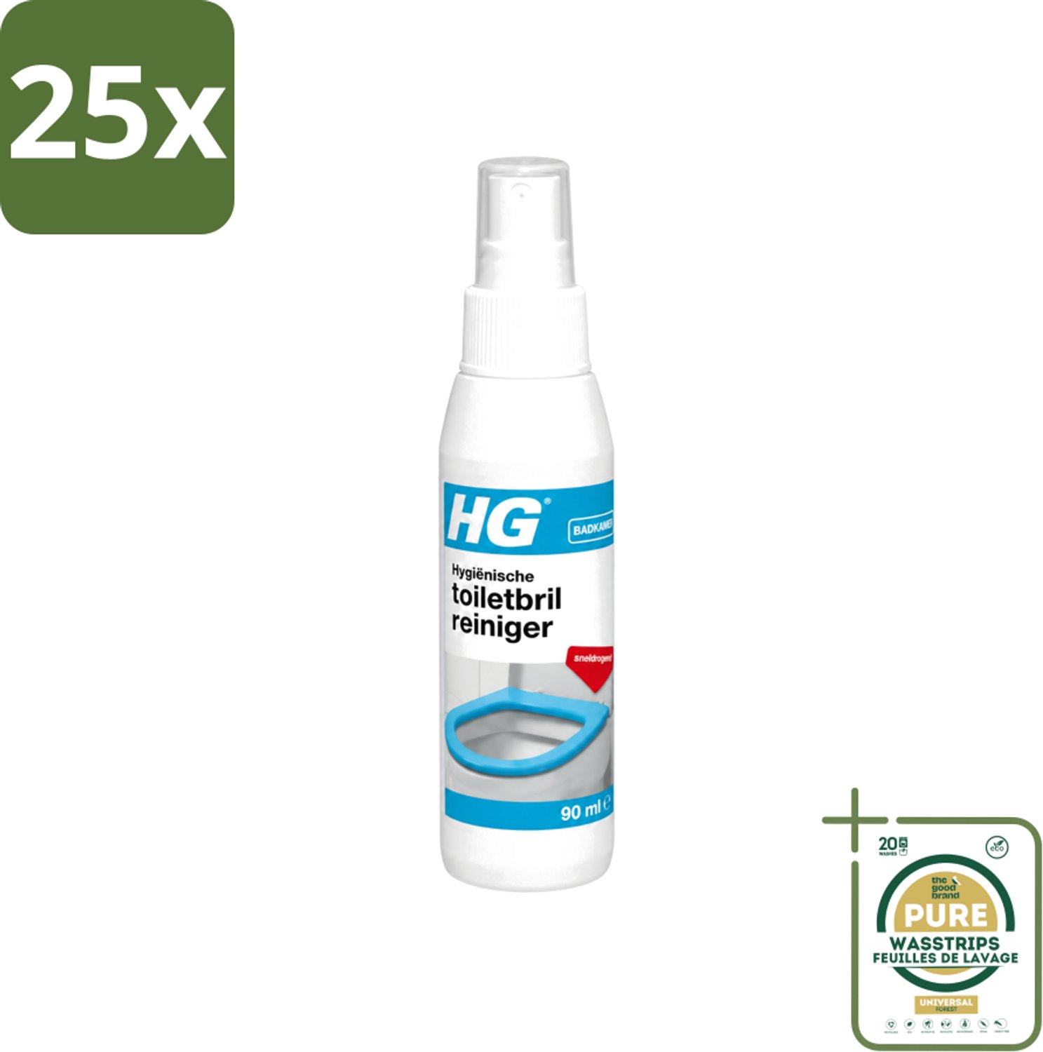 25 x HG - Badkamer - Hygiënische Toiletbrilreiniger - Sneldrogend - 90 ml - Wasstrips - Toiletbril Reinigen - Hygiënische Toiletbril Reiniger - Sneldrogende Toiletbril Reiniger - Toiletbril Schoonmaken - Toiletbril Reinigen Snel