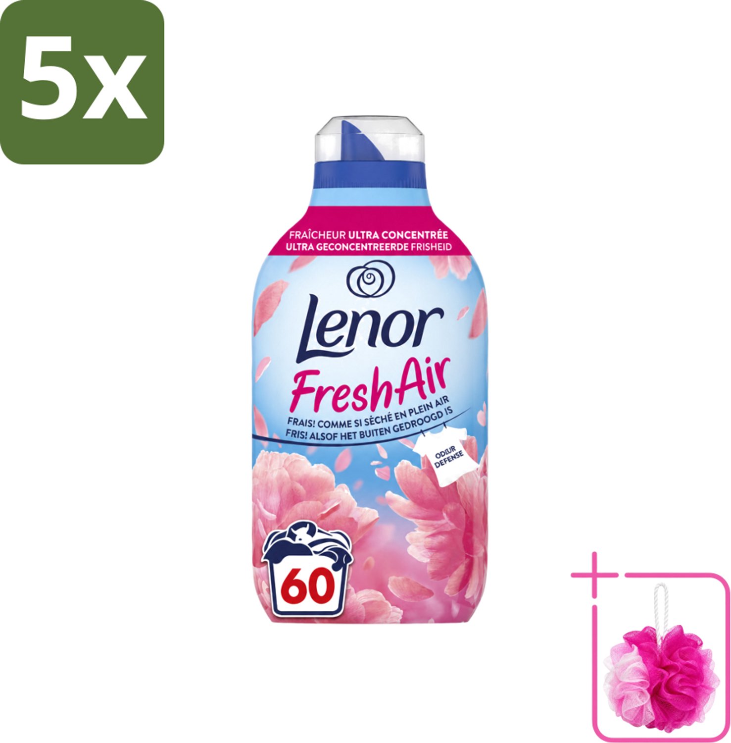 5 x Lenor – Wasverzachter – Bloesem – 60 Wasbeurten – 840 ml - Bulkverpakking - Wasverzachter - Douchemop - Buitenluchtfrisheid