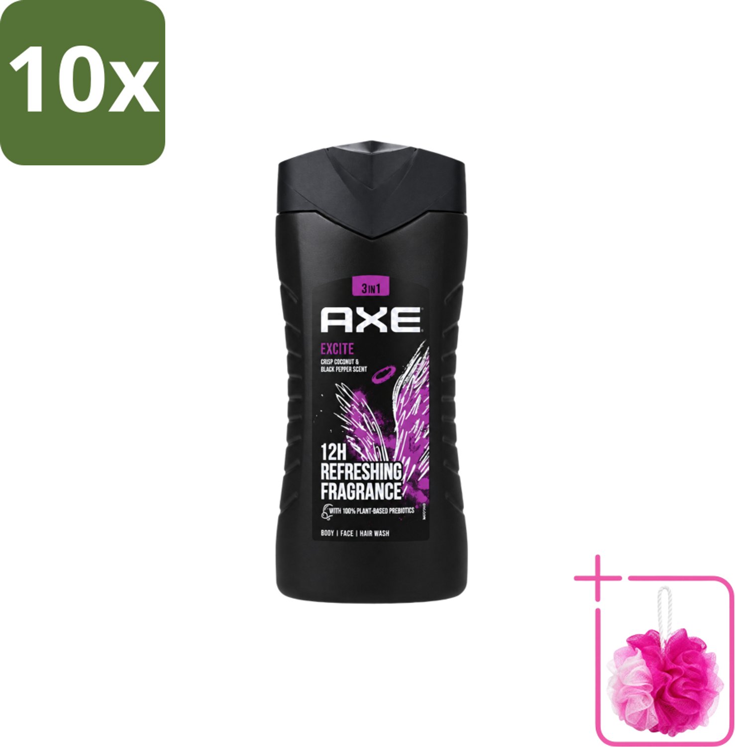 10 x AXE – Douchegel – Excite – 250 ml - Bulkverpakking - Douchegel - Douchemop - Frisheid