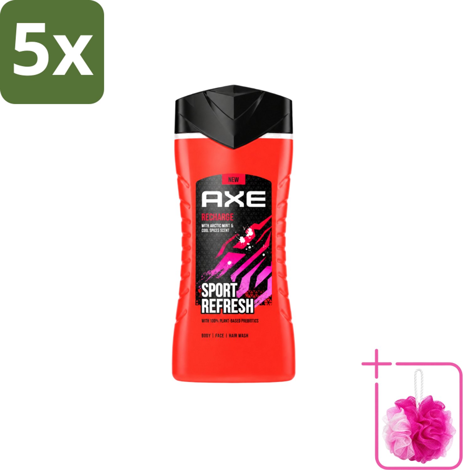 5 x AXE – Douchegel – Sport Refresh – 250 ml - Bulkverpakking - Douchegel sport - Douchemop - Verfrissende douchegel