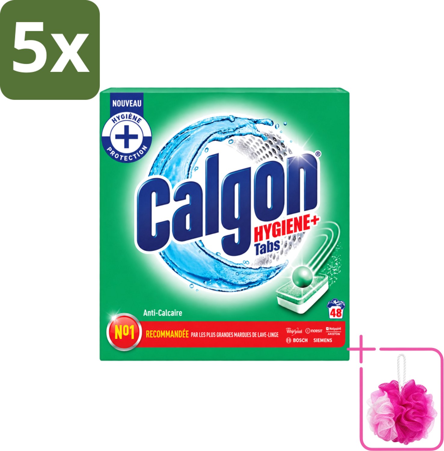 5 x Calgon - Wasmachinereiniger - Tegen Kalkaanslag - 48 Tabletten - Bulkverpakking - Wasmachine reinigen - Douchemop - Kalkafzetten