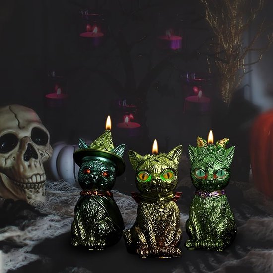 3 stuks siliconen kaarsvorm magische kat Halloween kaars hars mal diervormige epoxy gietvorm voor doe-het-zelf ambachtelijke huisdecoratie chocolade snoep zeep handgemaakt cadeau — afbeelding 4
