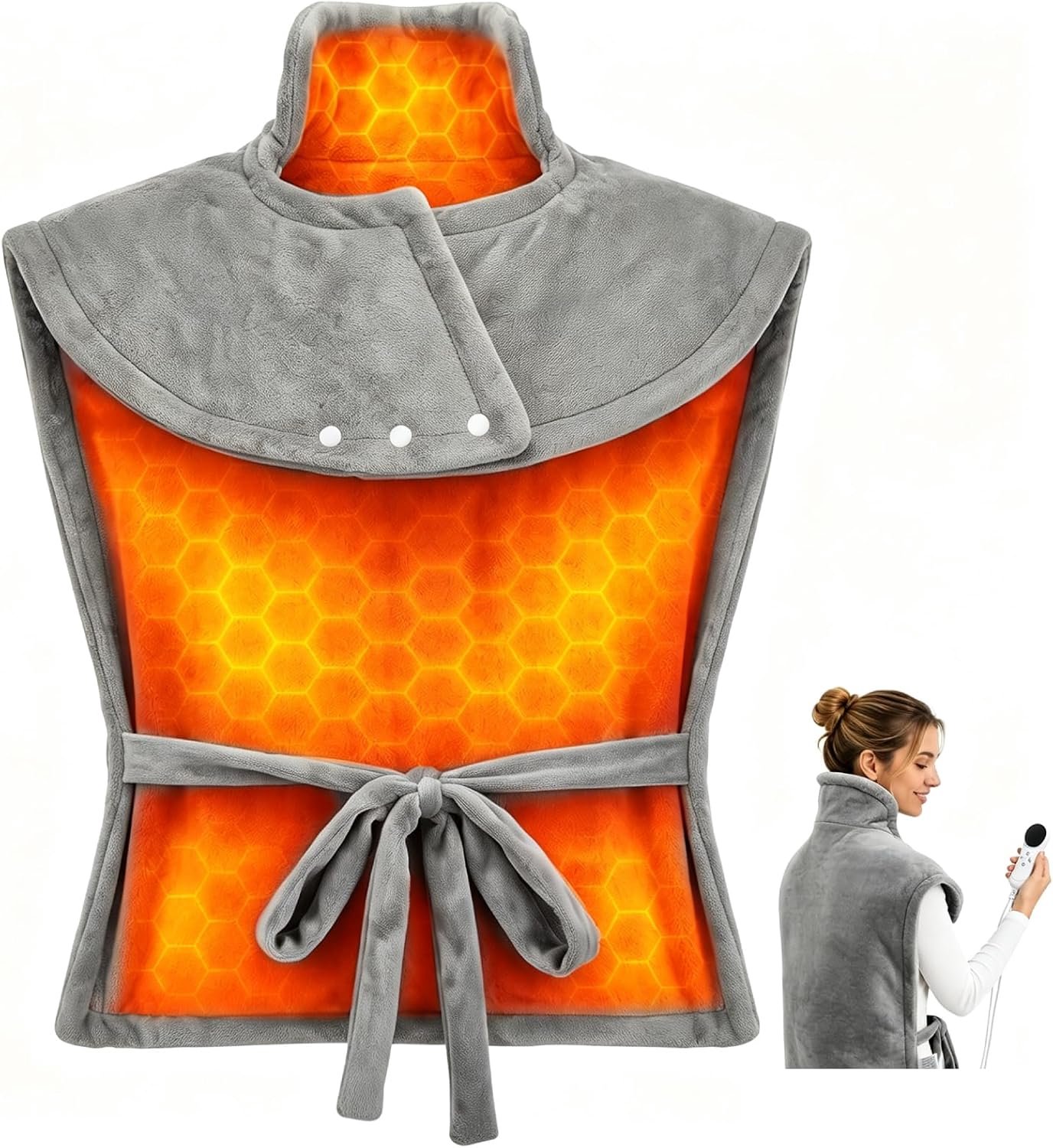 Verwarmingskussen voor rug, nek, schouders, rugwarmer met 9 warmtestanden en 4 standen, automatische uitschakeling, wasbaar flanel, warmtekussen rug, cadeau voor moeders, vrouwen, mama