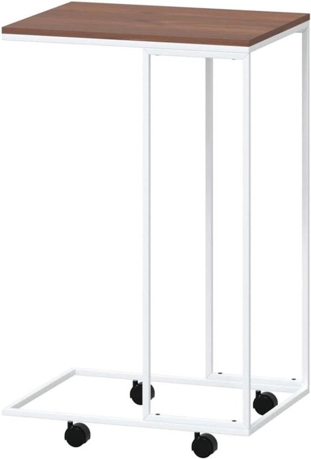 Bijzettafel met wieltjes - Salontafel en nachtkastje - Woonkamer en slaapkamer - C-vormig model - 40x30x63.5 cm - Wit bruin