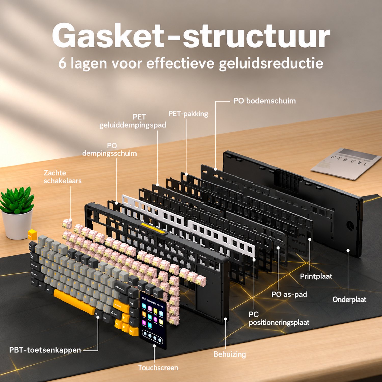EPOMAKER x AULA L99 - Grijs / Geel - Mechanisch Gaming Toetsenbord – 96% Layout – Groot LCD Display – RGB – Tri-Mode – Hot-Swappable – Draadloos & Bedraad thumbnail 5