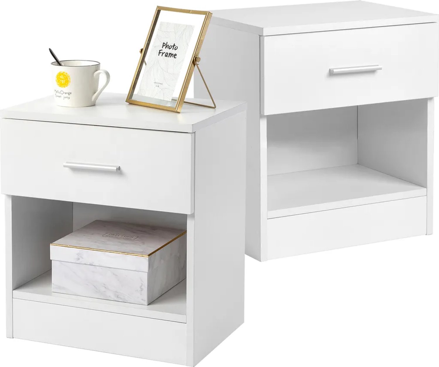 LEADZM Set van 2 Nachtkastjes met 1 lade - Wit - 39 x 29 x 41 cm - voor Woonkamer en Slaapkamer