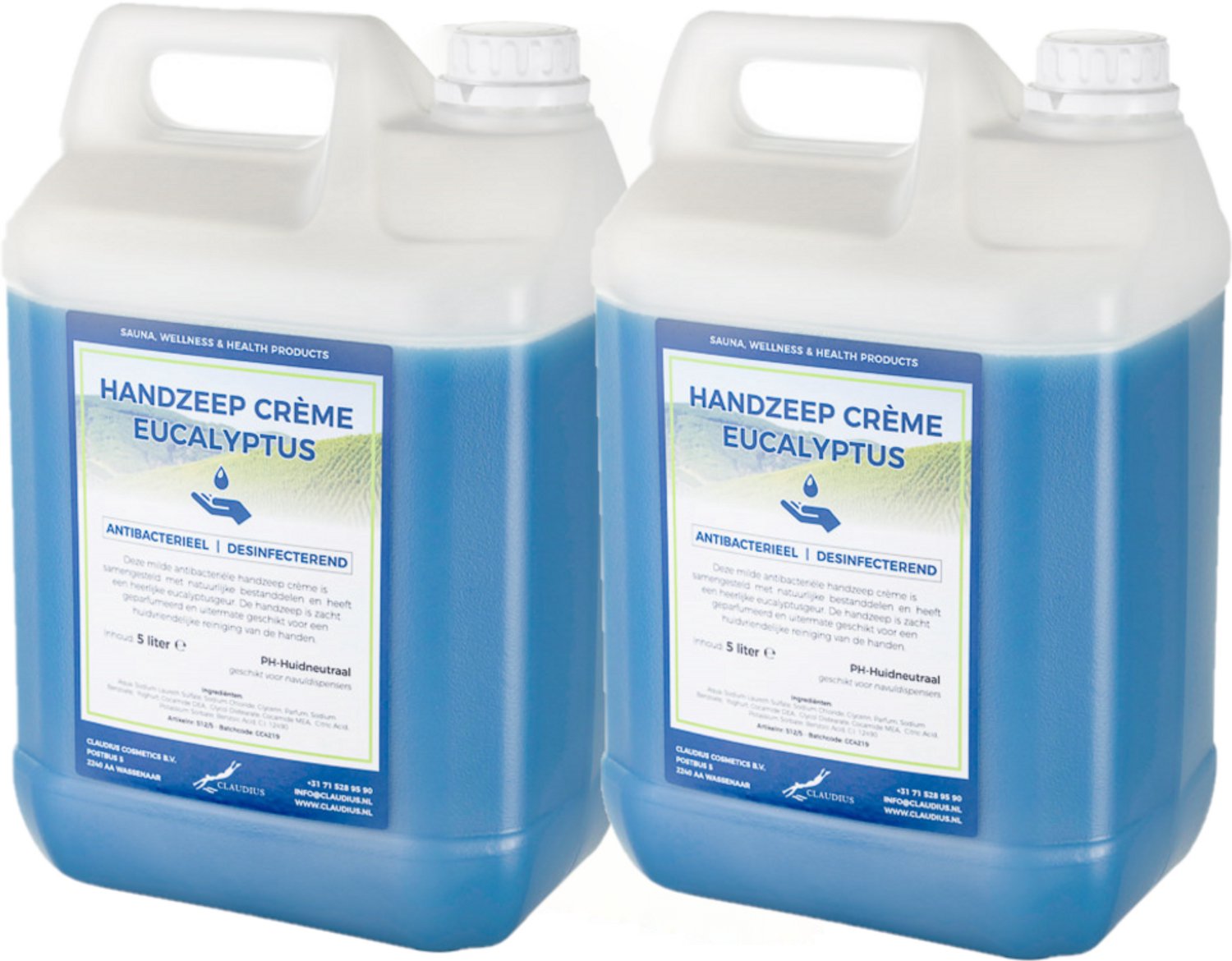 Claudius Handzeep Crème Eucalyptus 5 liter - set van 2 stuks - - voordeelverpakking - navulling