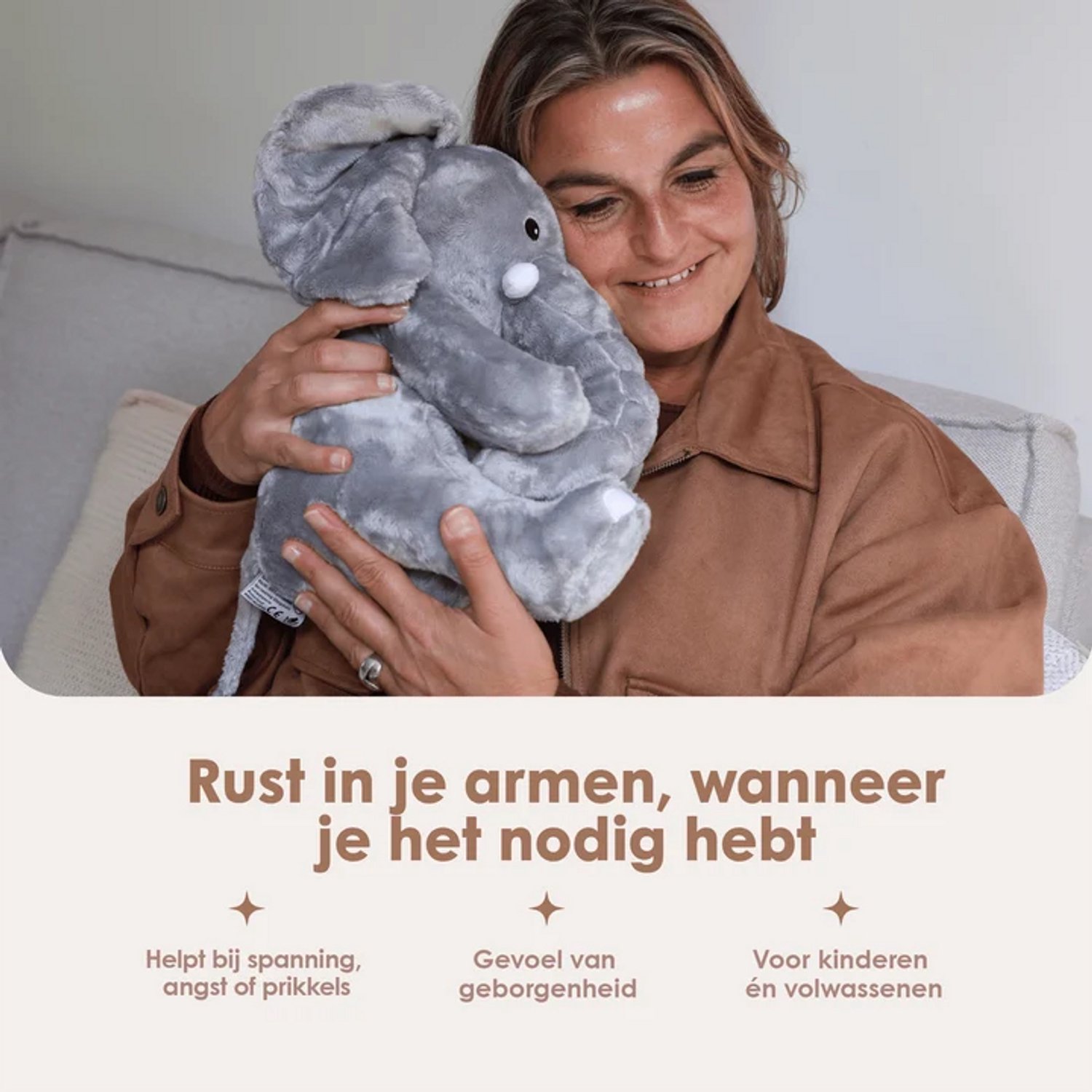 Lotgenootje Verzwaringsknuffel Olifant - 45cm/2kg - Verzwaarde Knuffel - Weighted Stuffed Animal - Voor kinderen & volwassenen - Sensorisch Speelgoed - Zware Knuffel Anxiety - Plushie — afbeelding 4