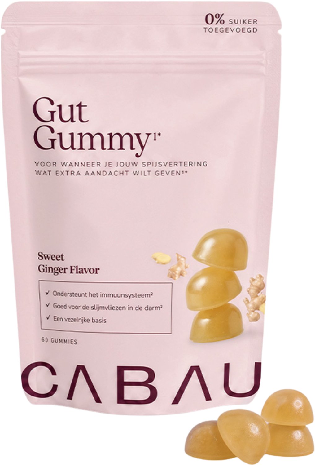 Cabau - Gut Gummy - Sweet Ginger - Gummies voor Dagelijkse Darmverzorging - Gemberextract, Vitamine A & GOS - 60 Gummies