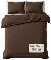 Zydante Dekbedovertrek Set 240x220 cm - Dekbedhoes met 2 Kussenslopen - Mousseline - Chocolate