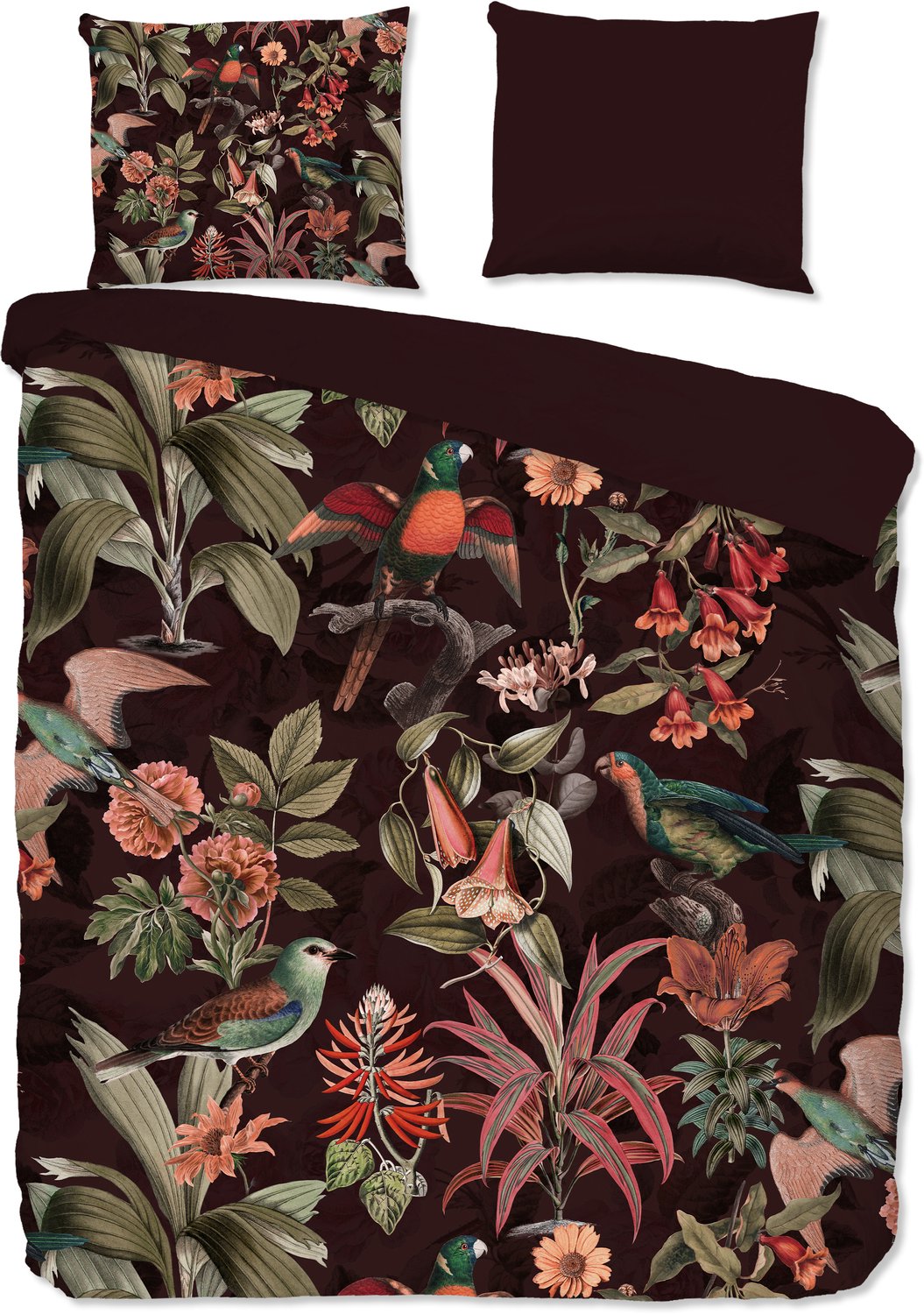 Pure dekbedovertrek jungle met bladeren en dieren - 2 persoons 200x200/220 cm - Bordeaux - Microvezel