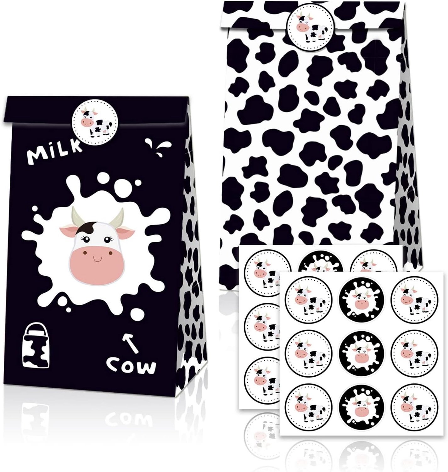 Cadeauzakjes koe 12 stuks - kraftpapier - koe thema - feestelijke goodie bags - Vemera