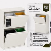 Veehaus® Clark - Prullenbak 4 vakken - Afvalemmer 60 Liter (4x 15L) - Hygienisch Recyclen - Metaal - Wit