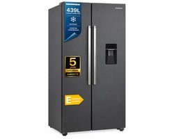 Heinner HSBS-HM439NFINVDGWDE++ American Side-by-Side Koelkast met Waterdispenser 439 L – Total No Frost – Super Freezing – Open-deur Alarm – Vingerafdrukbestendige Afwerking – Antracietgrijs – 5 Jaar Garantie