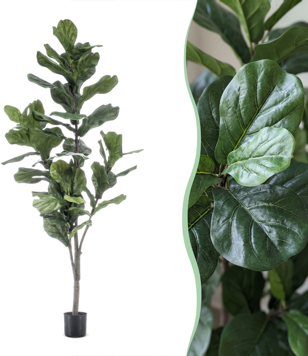Green Boutiq kunstplant - Ficus Lyrata - Tabaksplant - 150cm Bruin
