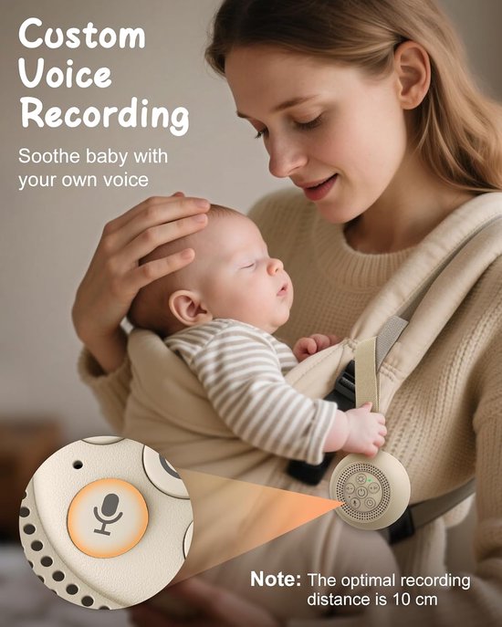 White Noise Machine – 16 Rustgevende Geluiden – Met Stemopname – Nachtlampje – Timer – Geheugenfunctie – Oplaadbaar – Voor Baby's en Volwassenen — afbeelding 4