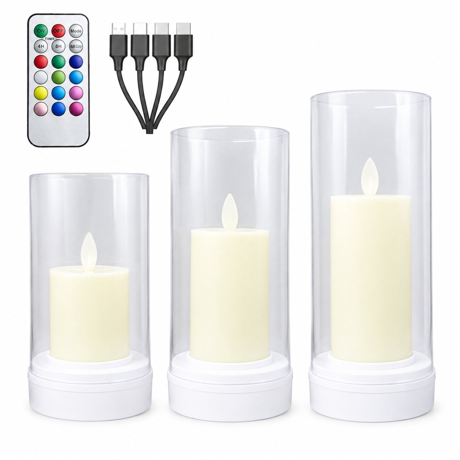 SWGOTA led kaarsen - 1 stuk, 8 x 17,5 cm, met kleurverloop en bewegende vlam, oplaadbaar, met afstandsbediening Transparant