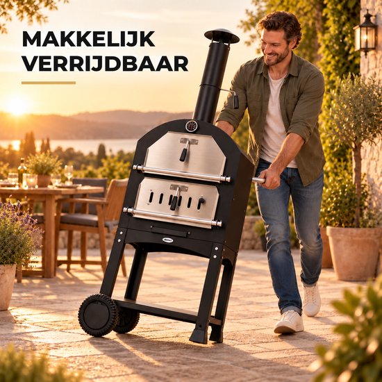 HEAT Pizzaoven Ovnhus - Houtgestookte Pizzaoven - Met Barbecue Grill - Makkelijk te Verplaatsen - 50x36x160 cm van Merkloos — afbeelding 2