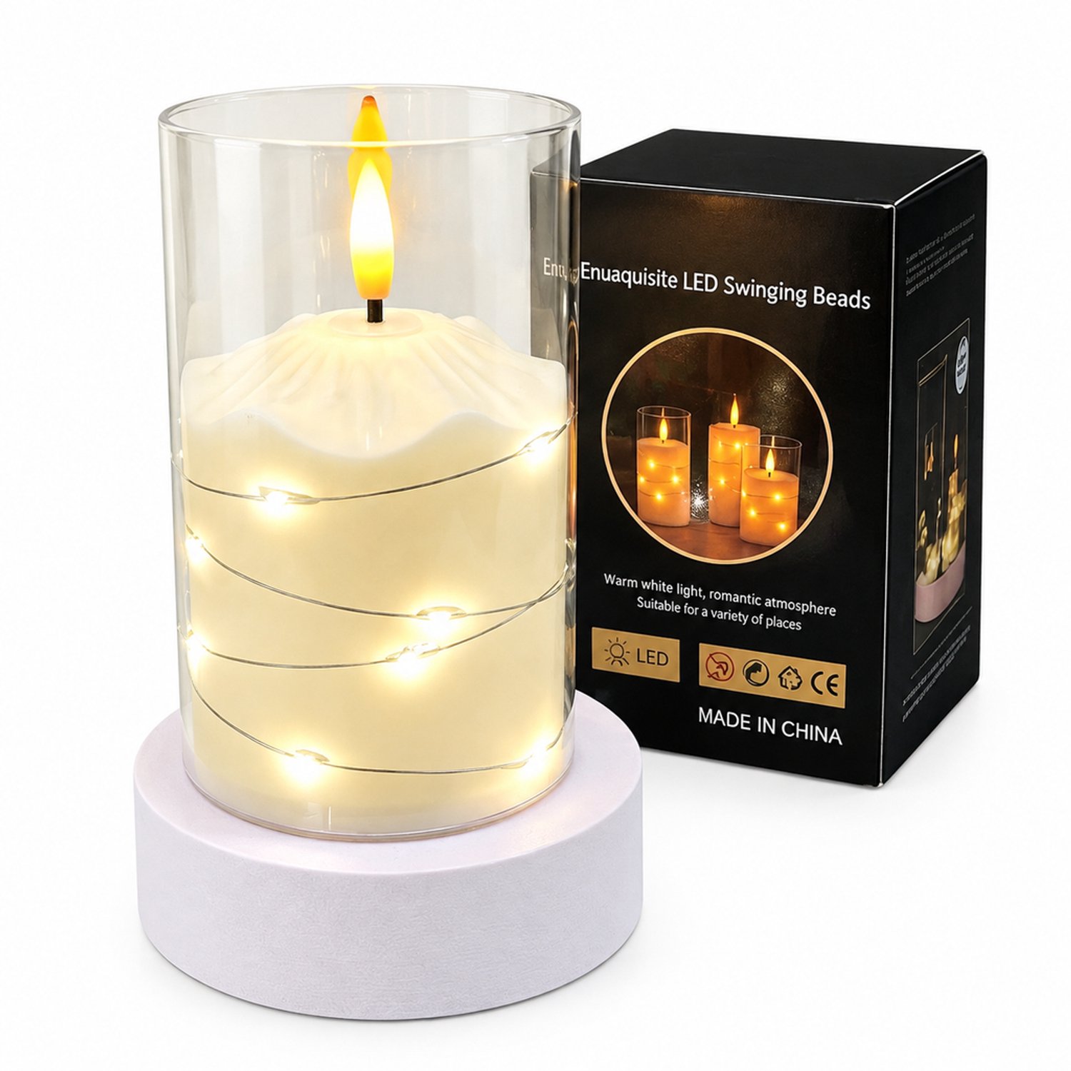 SWGOTA led kaarsen - 1 stuk, 7,5 x 12,5 cm, puntvormige vlam, warm licht en transparante kunststof kap, op batterijen, exclusief batterijen Wit