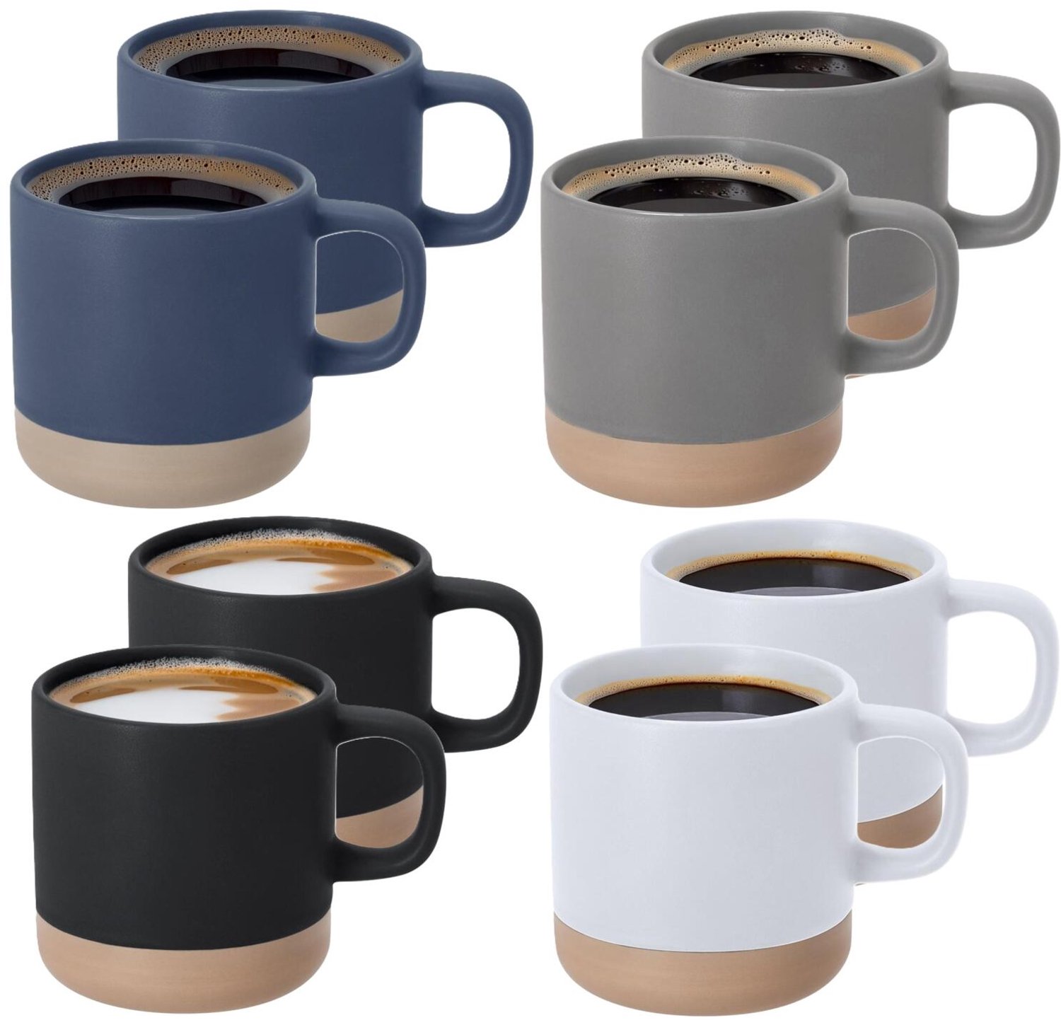 Bellatio Design Koffiekopjes Eliza - 8x stuks - mix kleuren - 350 ml - mokken - keramiek - bekers - zwart - blauw - grijs - wit
