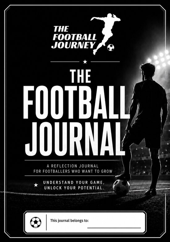 Titelpagina van 'The Football Journal' met een voetballer met een bal, inclusief ruimte voor naam.