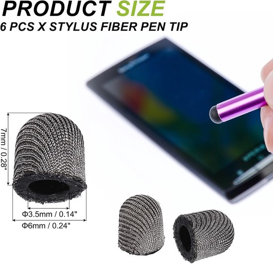 styluspen tips 6 mm - 6 stuks geleidende gaasvezel - voor touchscreen apparaten - vervangbare penpunten - ServiceTopper — afbeelding 5