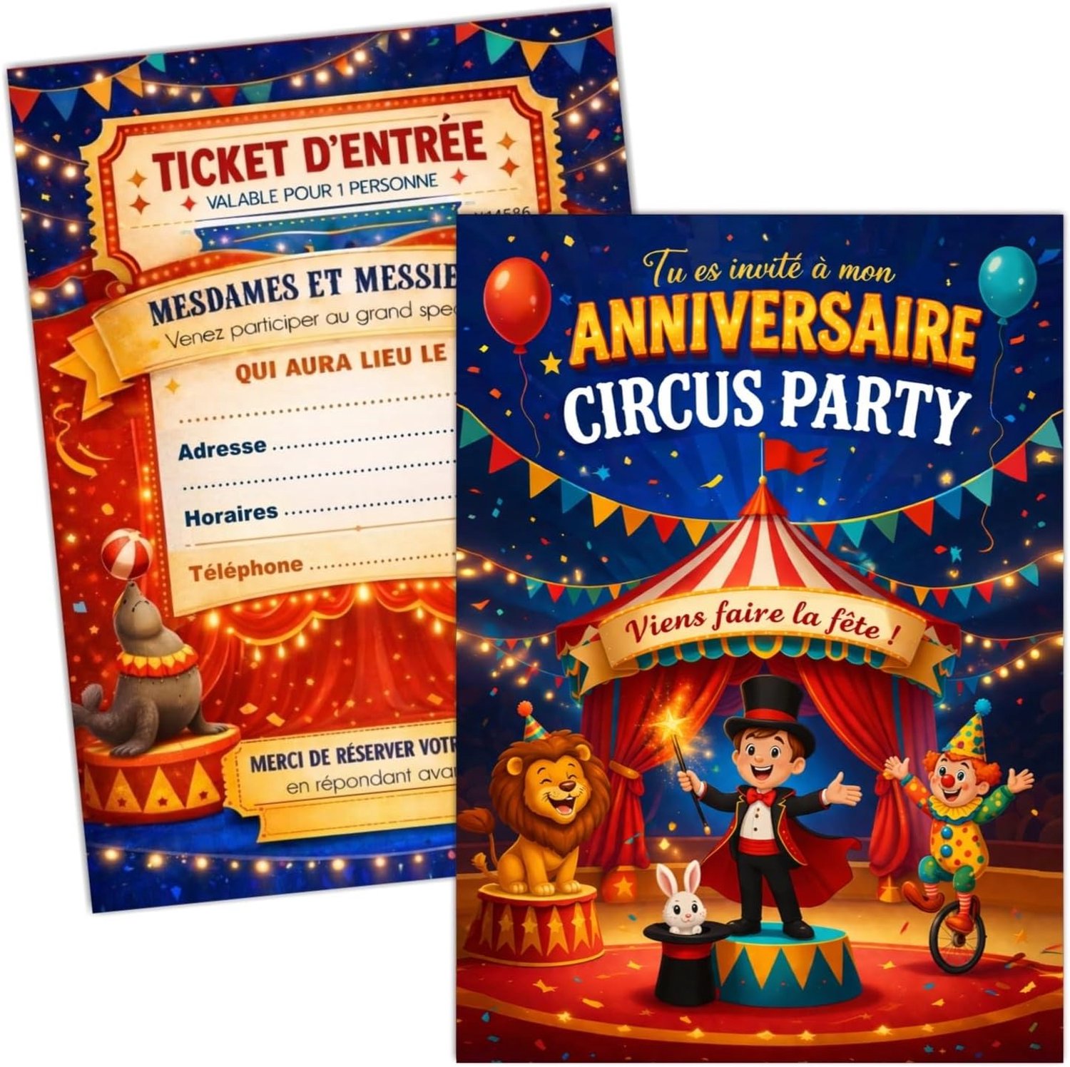 10 Uitnodigingskaarten Kinderverjaardag Circus