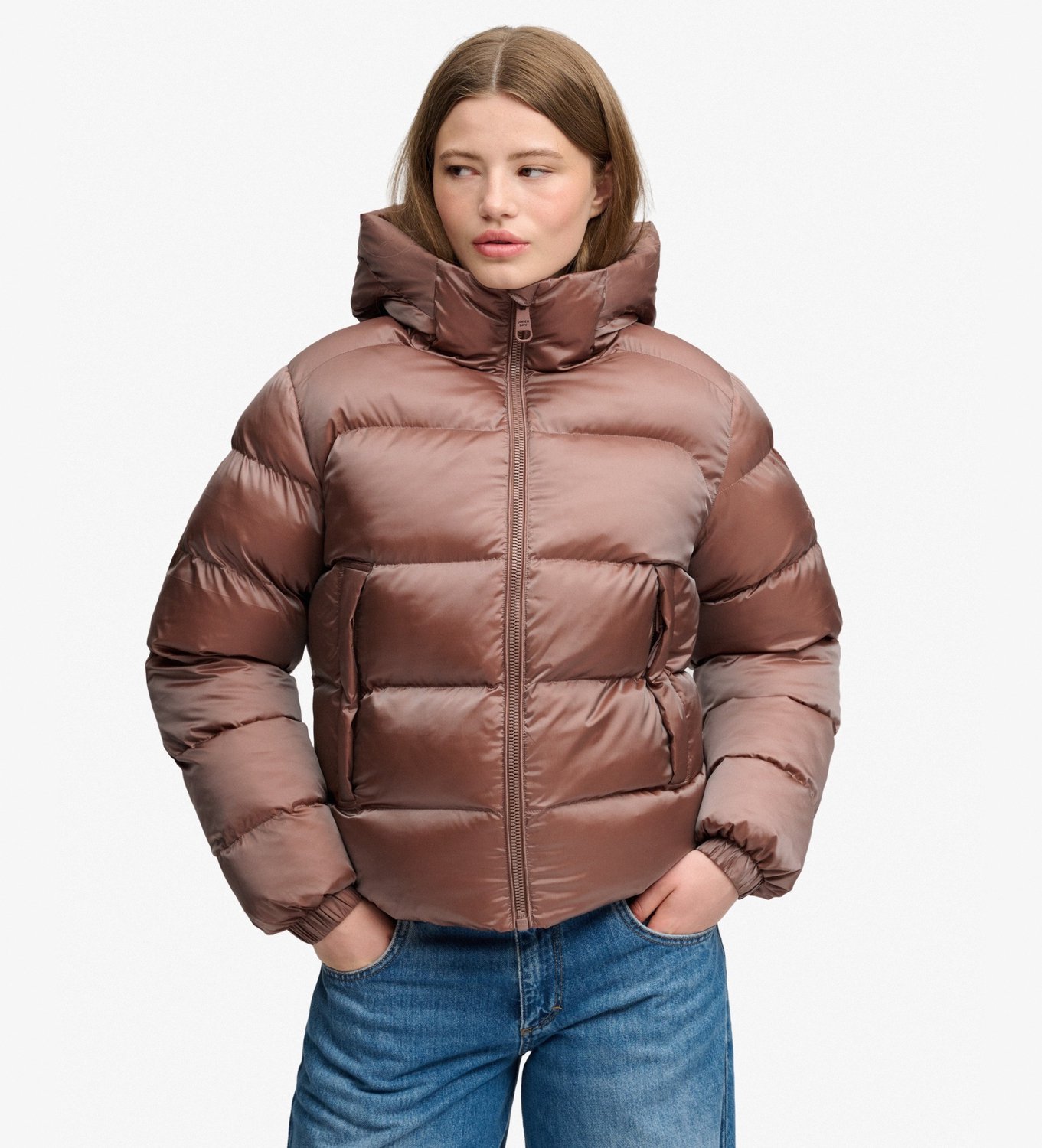 Superdry Hooded Shine Puffer Jas Slanke Pasvorm Dames Gewatteerde jassen Bruin