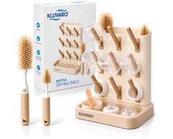 Kluvaro Flessen droogrek - Droogrek voor Babyflessen en Flesvoeding Accessoires - 2 Flessenborstels - Afdruiprek - Beige