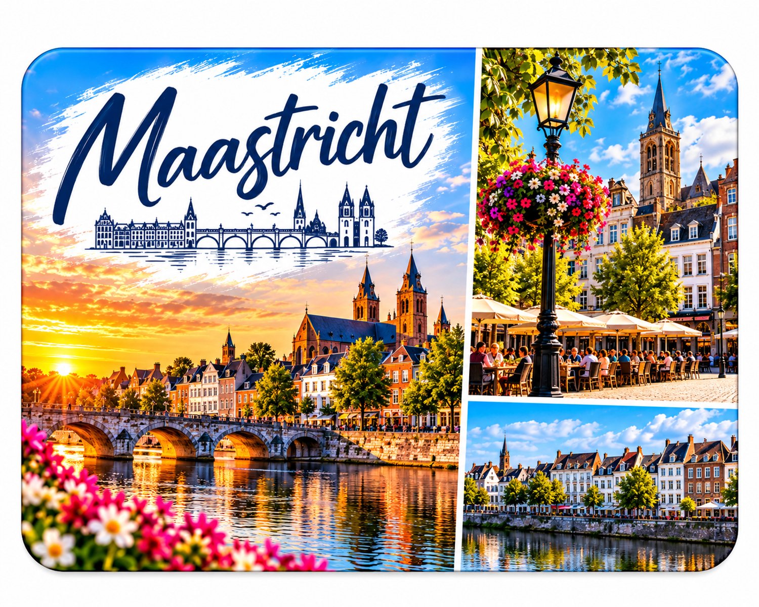 Koelkastmagneet MDF Maastricht – Stadsgezicht collage – Souvenir magneet – 9 x 7 cm