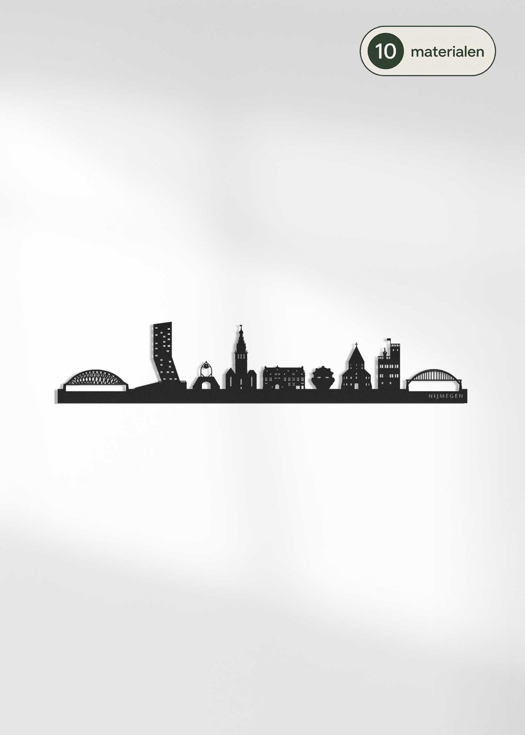 Houten Skyline Nijmegen | Wanddecoratie voor aan de muur | Zwart MDF | 100 x 20 cm