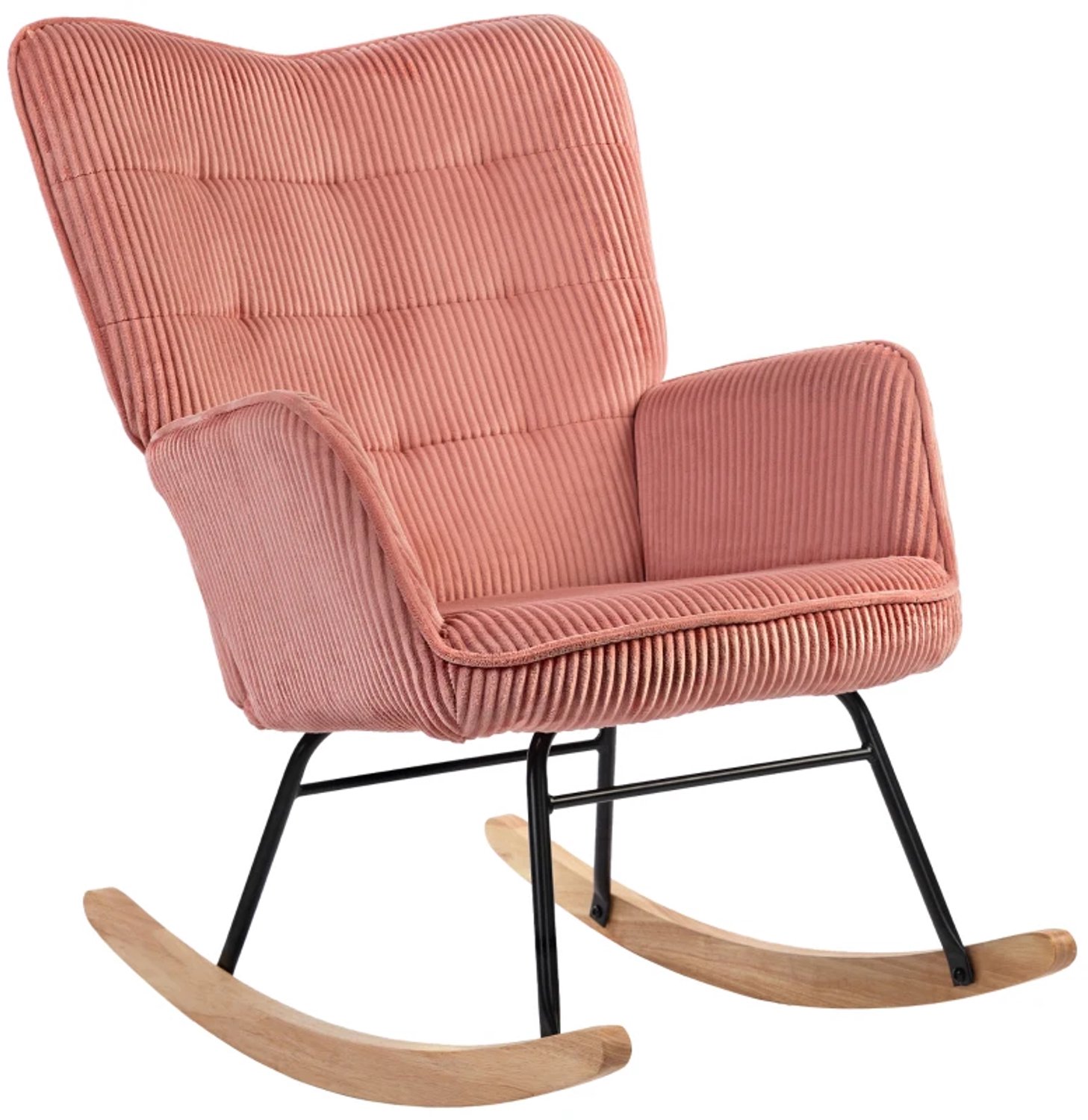 Sello! schommelstoel – relaxstoel – comfortabele zit – rib bekleding – ergonomische rugleuning – houten sledes – max 120 kg – roze