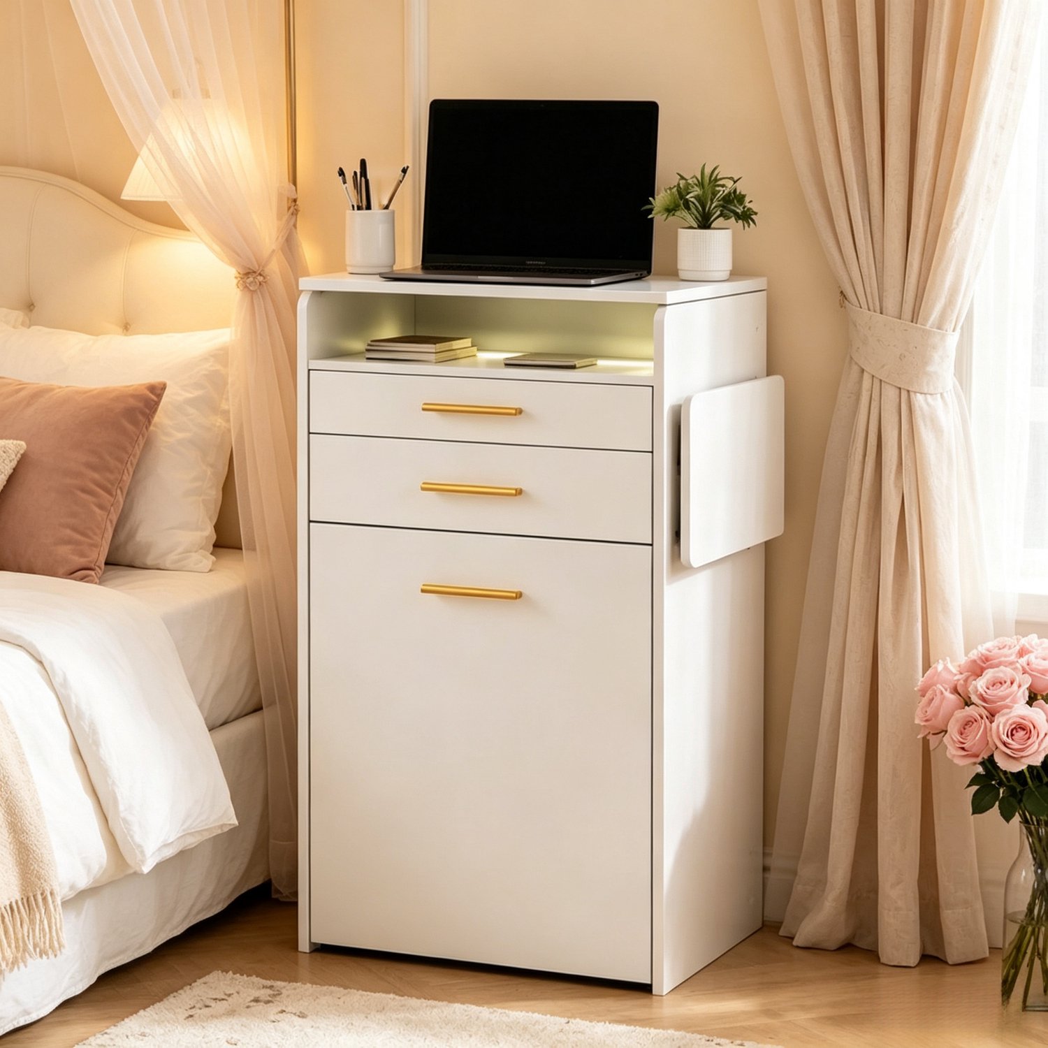 Kaptafel Met Spiegel - Witte Kaptafel Met Ledspiegel En Opbergruimte - Make-upkruk Met Opbergruimte - Voor Slaapkamer Of Dressing