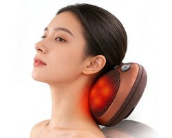 Heidat massagekussen - Infrarood warmtefunctie en roterende massagekoppen - Nek- en Rugmassage – 3 Snelheden – 25W – Voor Thuis en Auto – Koper