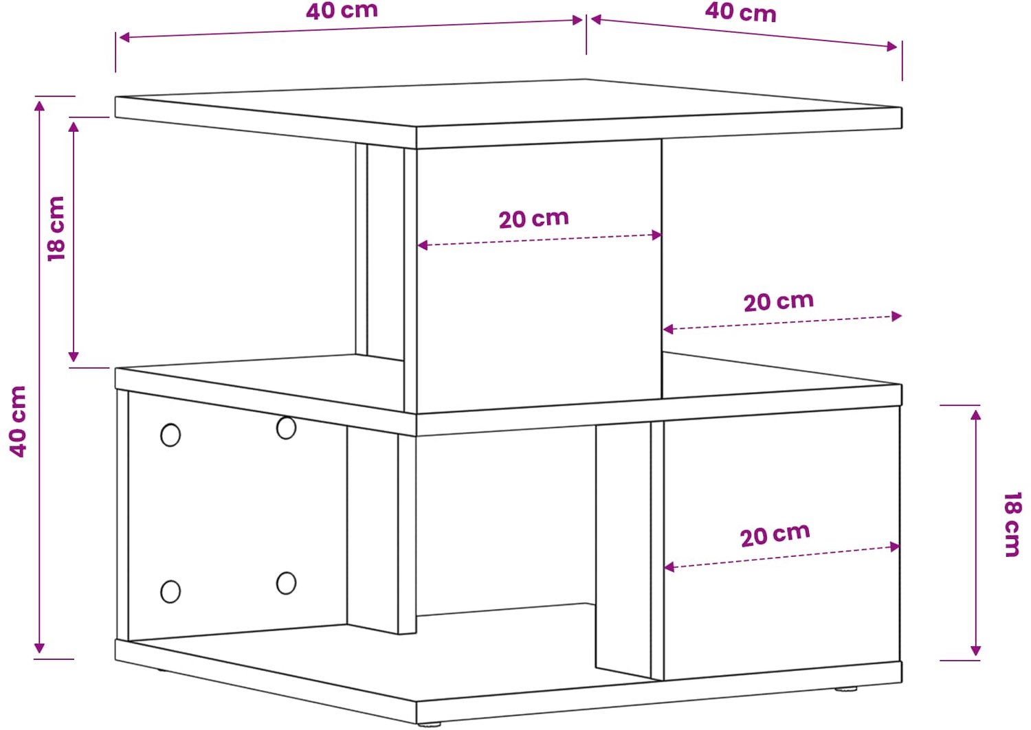 vidaXL Bijzettafel - Zwart - Eiken - 40 - x - 40 - x - 40 - cm - Bewerkt - hout Zwart eiken