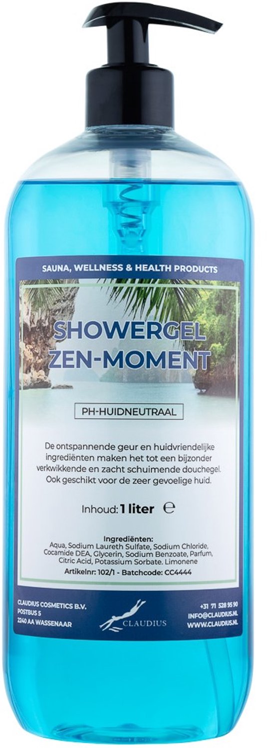 Claudius Douchegel Zen Moment 1 liter met gratis zwarte pomp - showergel - navulling - voordeelverpakking