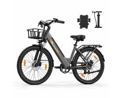 Runetic 26” Elektrische Fiets - Motor 250W - Actieradius 100km - 36V 13AH Verwijderbare Batterij - 25KM/H - Grijs