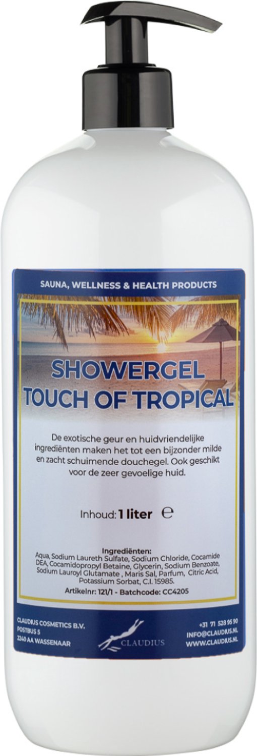 Claudius Douchegel Touch Of Tropical 1 liter met gratis zwarte pomp - showergel - navulling - voordeelverpakking