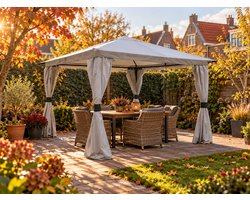 Luxe Tuinpaviljoen Sahara 3,3x3,3m – Steengrijs – 100% Waterdicht – PVC Dak (270 g/m²) – Inclusief Zijwanden – Partytent – Prieel – Overkapping voor Tuin