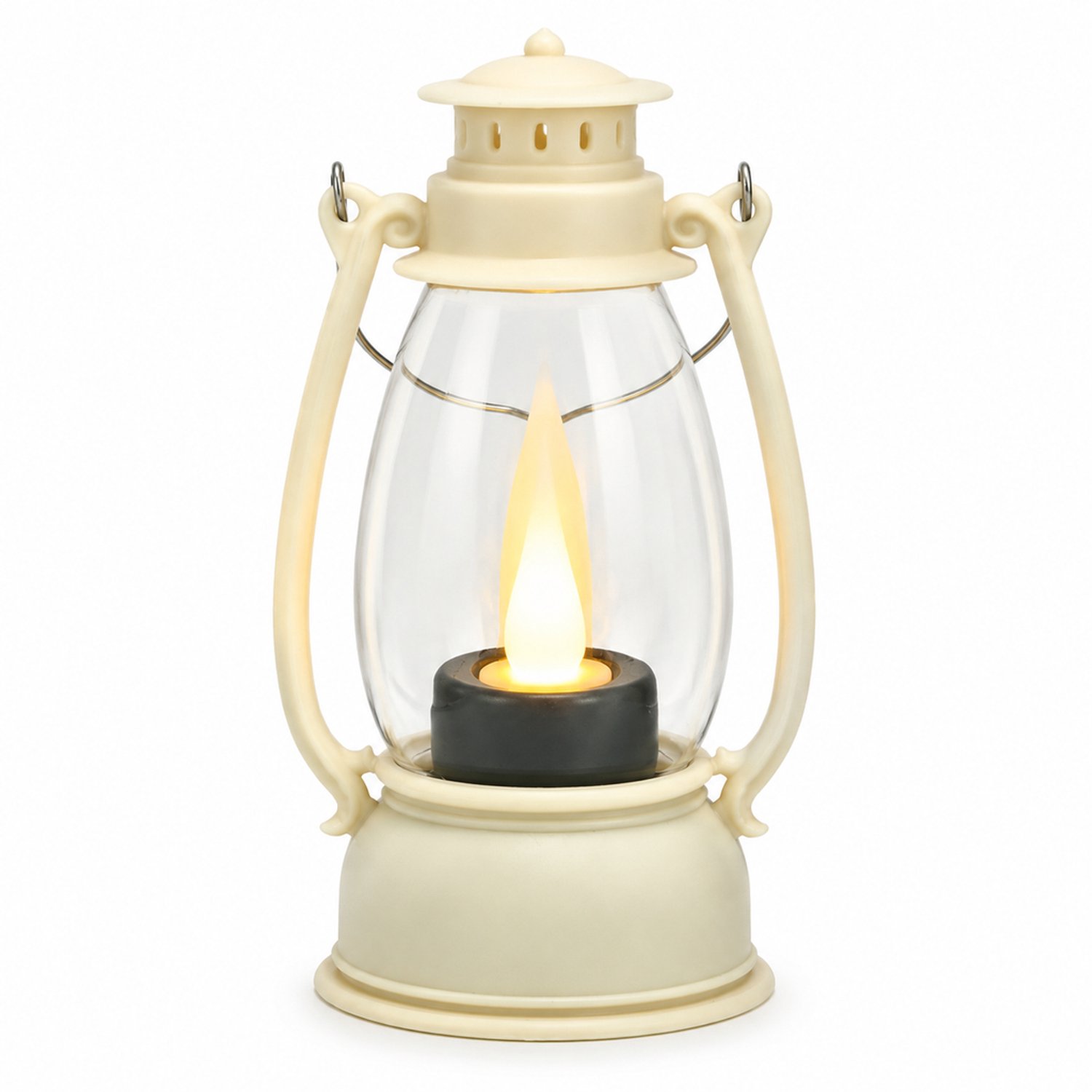 Retro LED-lantaarn in beige met druppelvormige vlam, decoratieve sfeerlamp voor de slaapkamer, PP