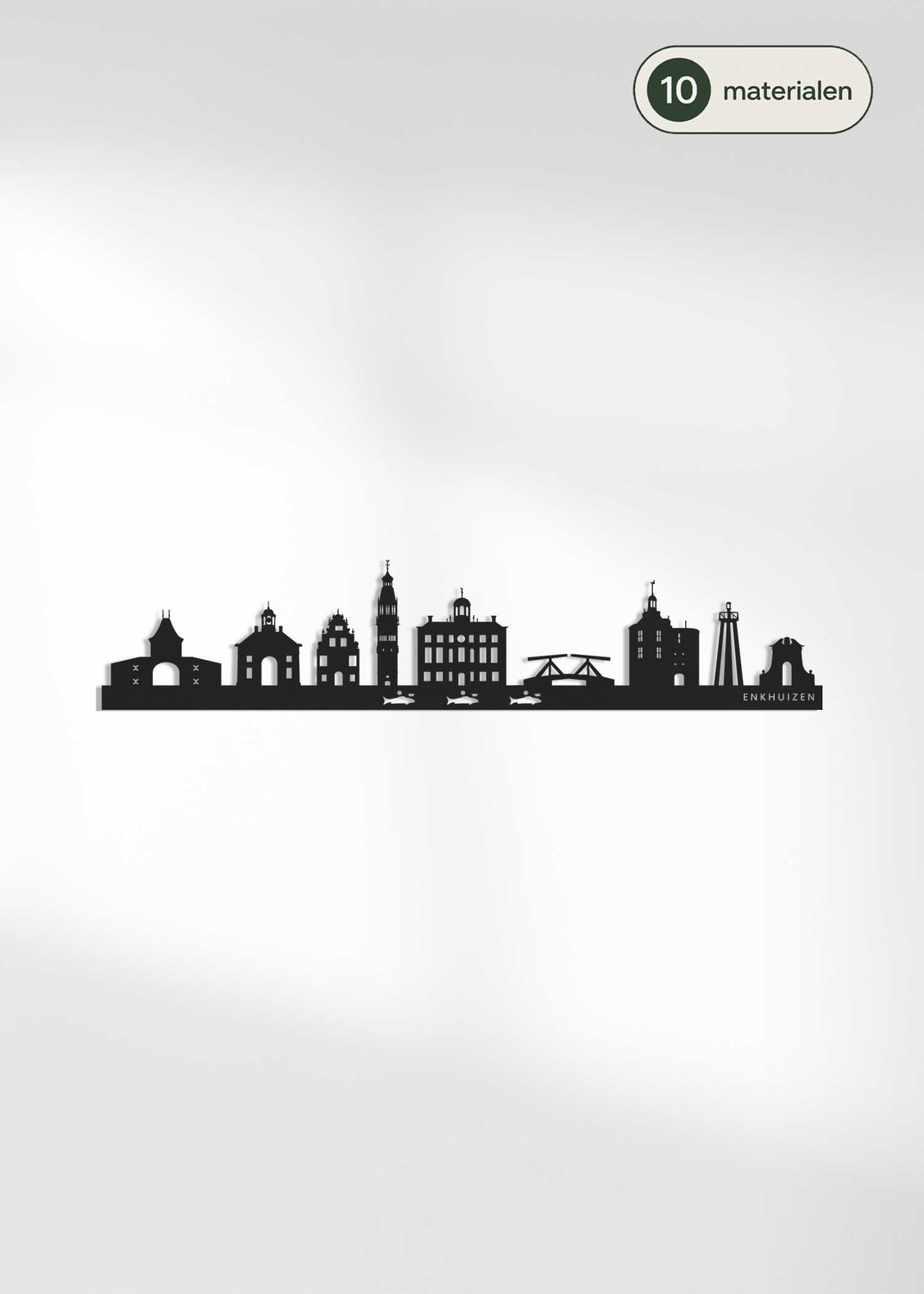 Houten Skyline Enkhuizen | Wanddecoratie voor aan de muur | Zwart MDF | 100 x 21 cm