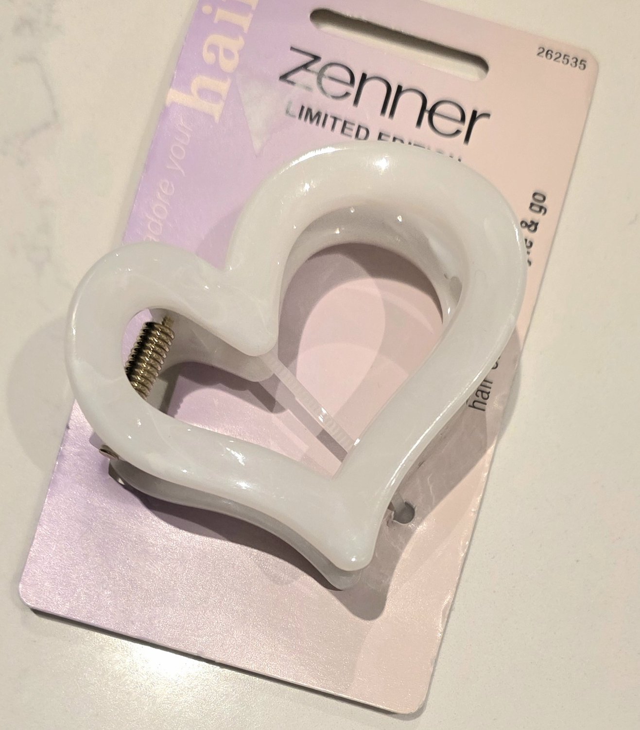 Zenner haarklem getand - hartvorm - open hart - 6cm - haarspeld wit - glanzend