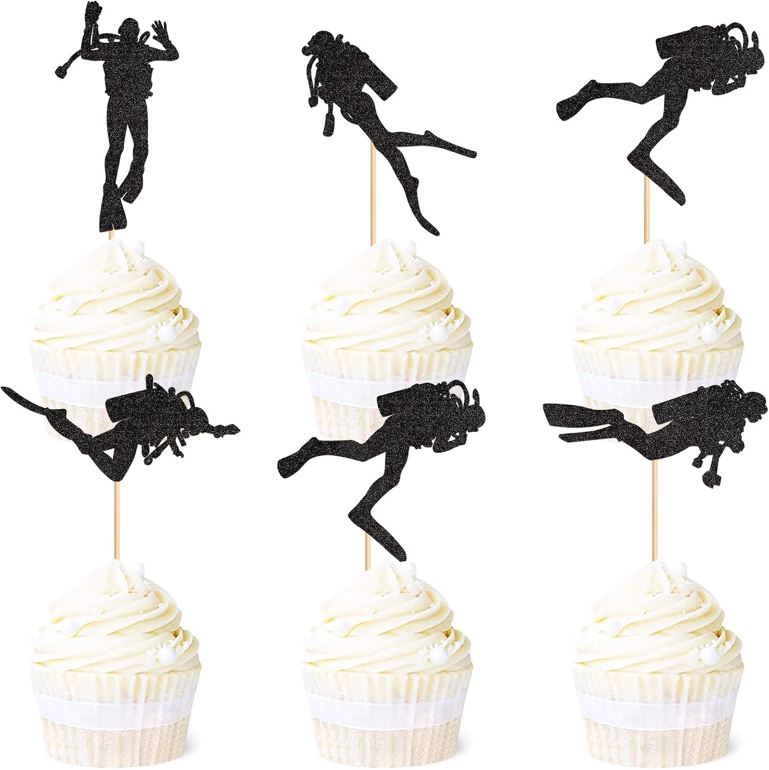 25 Duik cupcake toppers glittend zwart