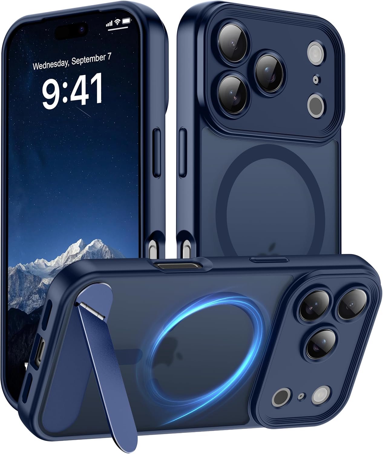 Zandarix Hoesje Geschikt voor Apple iPhone 18 Pro - Back Cover Hoesje - Doorschijnend - Militaire Bescherming - Geschikt voor Mag - Kickstand - Camerabescherming - Mat Blauw