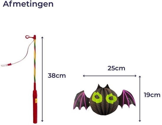 Vleermuis Lampion met Stok - Zwart Paars - 12x12cm - Halloween Decoratie - Verjaardag Versiering - Feest Lampionnen - Griezelig Themafeest — afbeelding 4