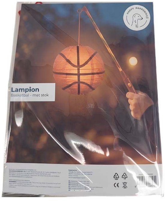 Basketball Lampion met Stok - Oranje - 20x20cm - Sint Maarten Lampionnen - Verjaardag Versiering - Feest Decoratie - Basketbal Thema — afbeelding 2