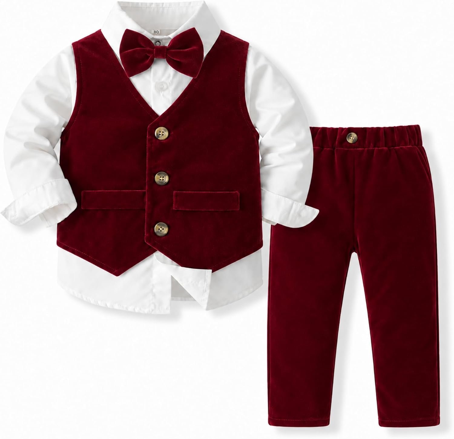Pak 4-delig met overhemd, veloursvest, broek en strik