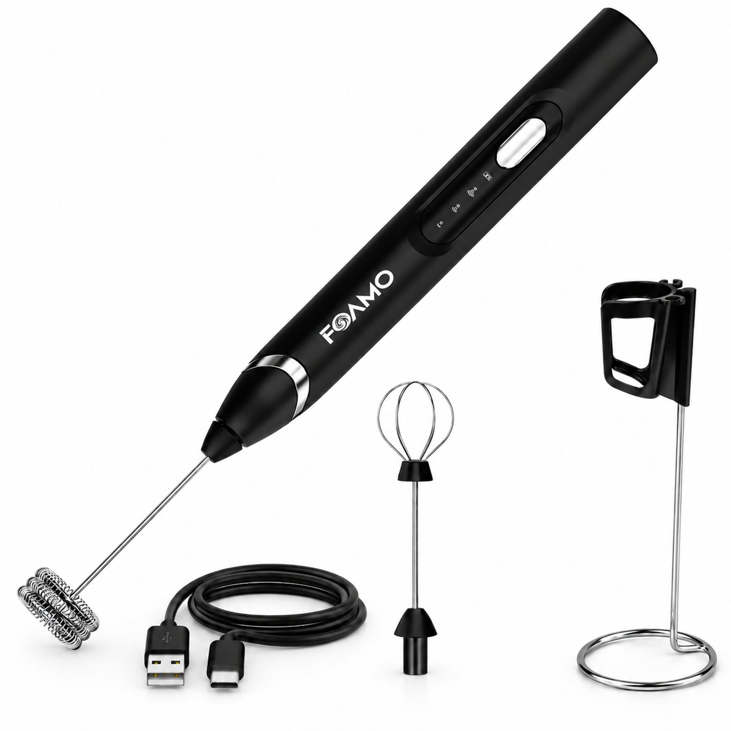 Foamo® Melkopschuimer Electrisch - Elektrische Melkschuimer met 3 Snelheden - USB Oplaadbaar - Melkklopper & Eiklopper - Opschuimer voor Melk en Matcha - Mini Mixer - Draadloos